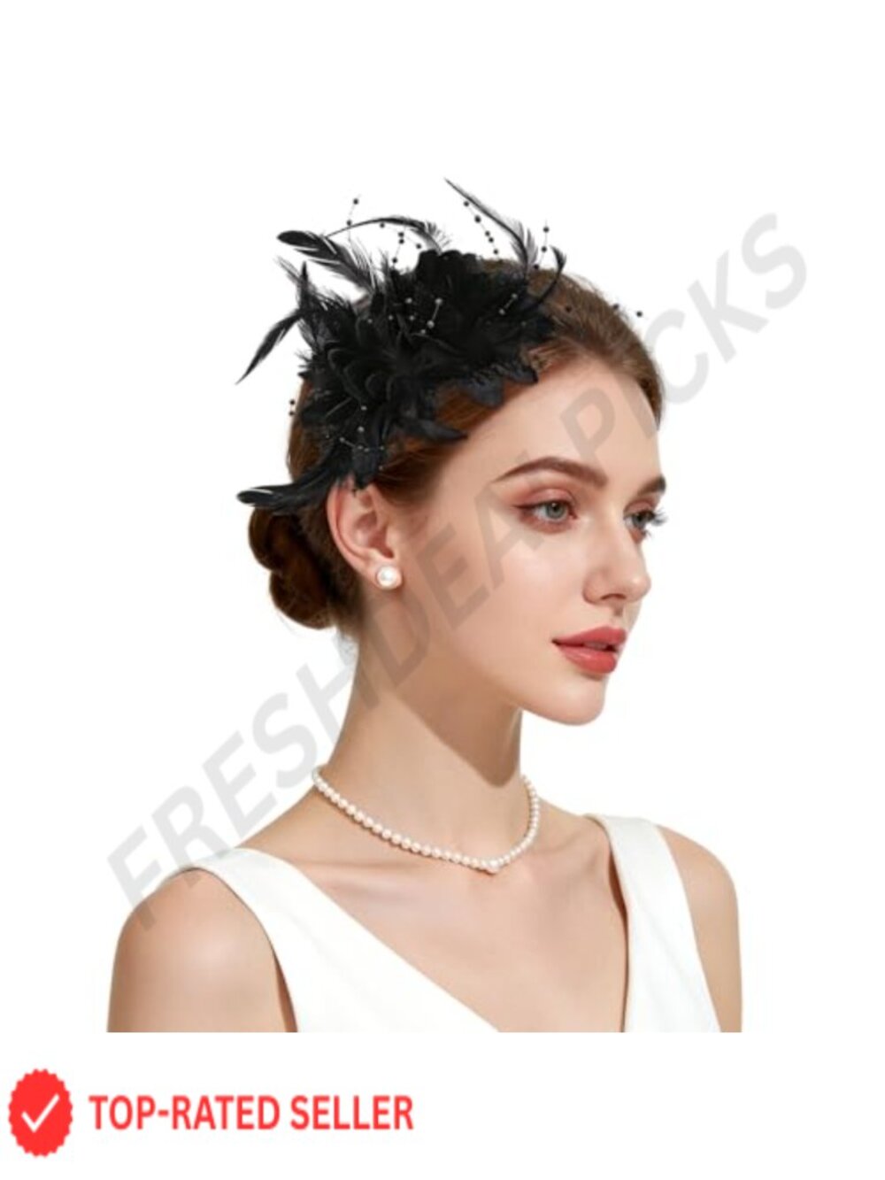 Women's Feather Pearl Fascinator Hat, Derby Tea Party Wedding Headband Clip